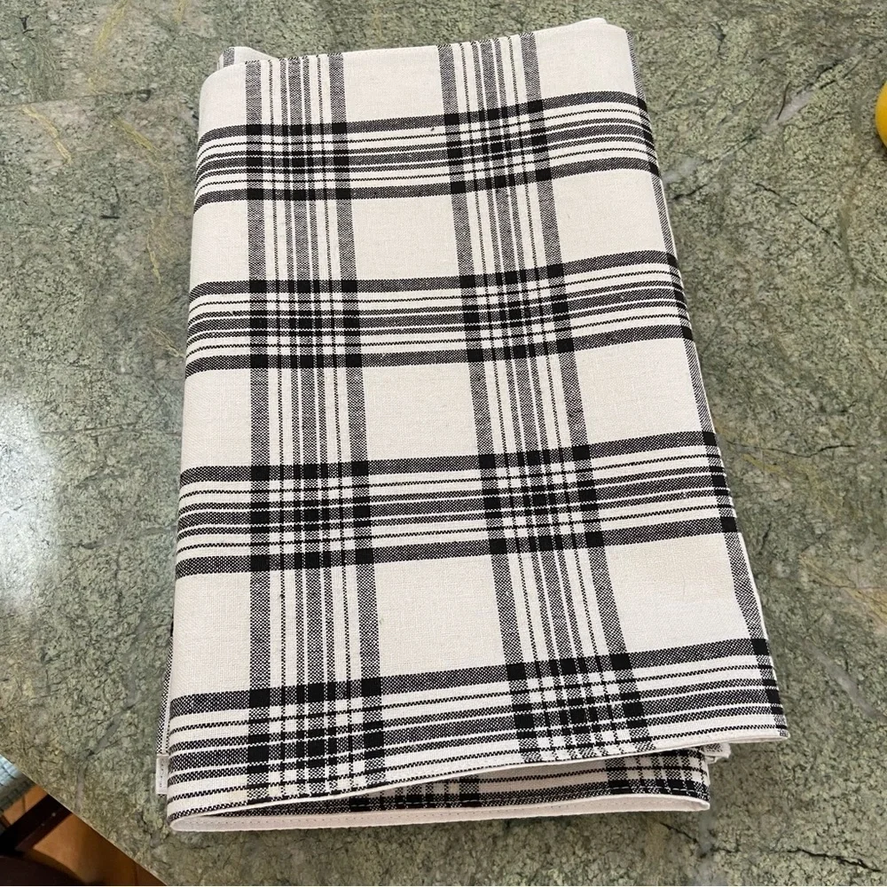 Black and White Plaid Linen Table Runner 13x 67”